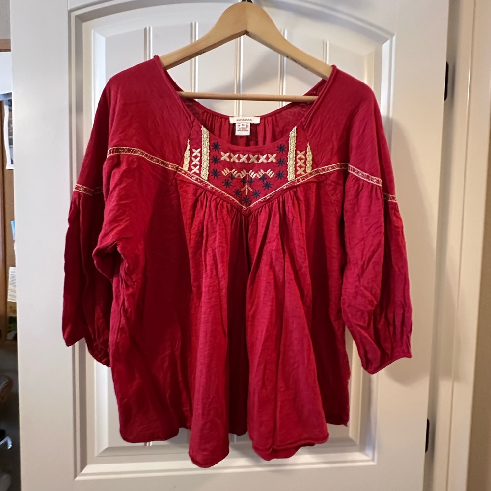 Sundance Red Boho Embroidered Blouse